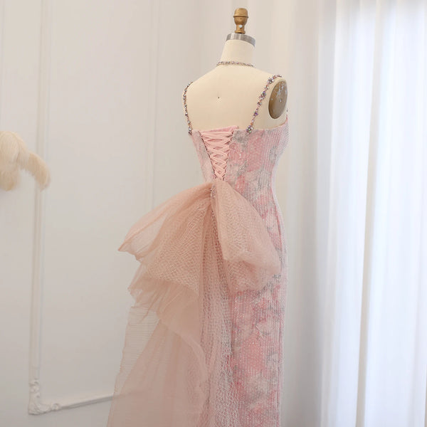 Vestido de Festa Longo Rosa Empoeirado com Renda - Modelo Especial