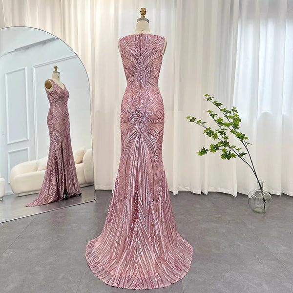 Vestido de Festa Rosa Empoeirado Bordado - Modelo Especial