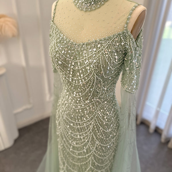 Vestido de Festa Longo com Manga em Renda Cristal - Modelo Especial