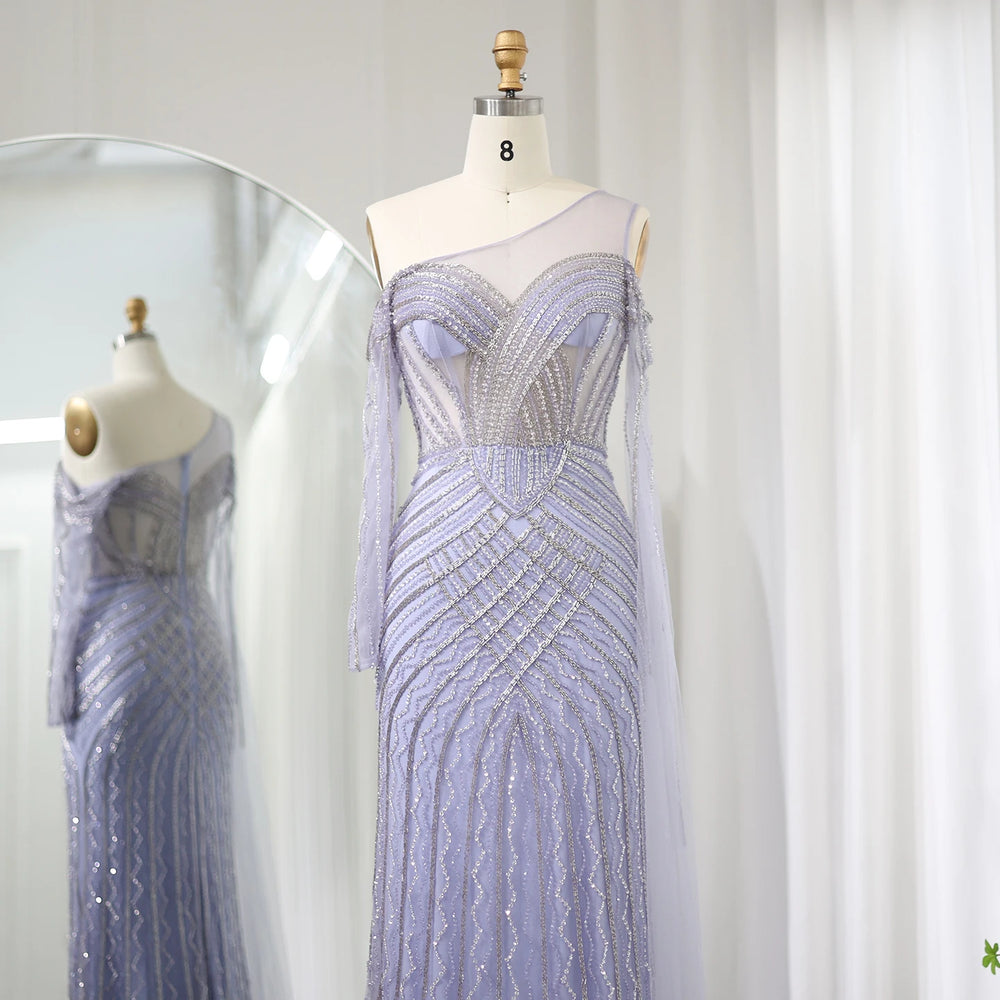 Vestido de Festa Longo com Capa em Renda e Cristais - Modelo Especial