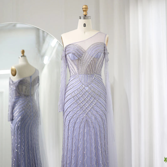 Vestido de Festa Longo com Capa em Renda e Cristais - Modelo Especial
