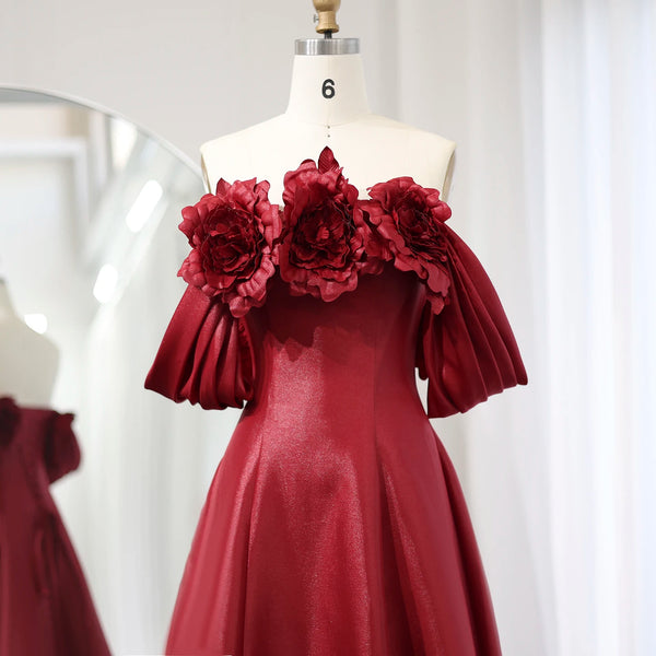 Vestido de Festa Longo Marsala Flores 3D - Modelo Especial