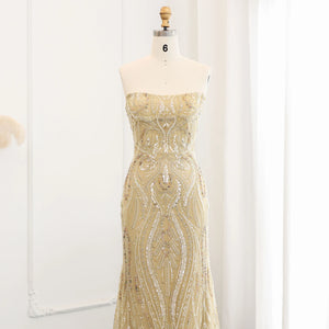 Vestido de Festa Longo Sereia Dourado em Renda - Modelo Especial
