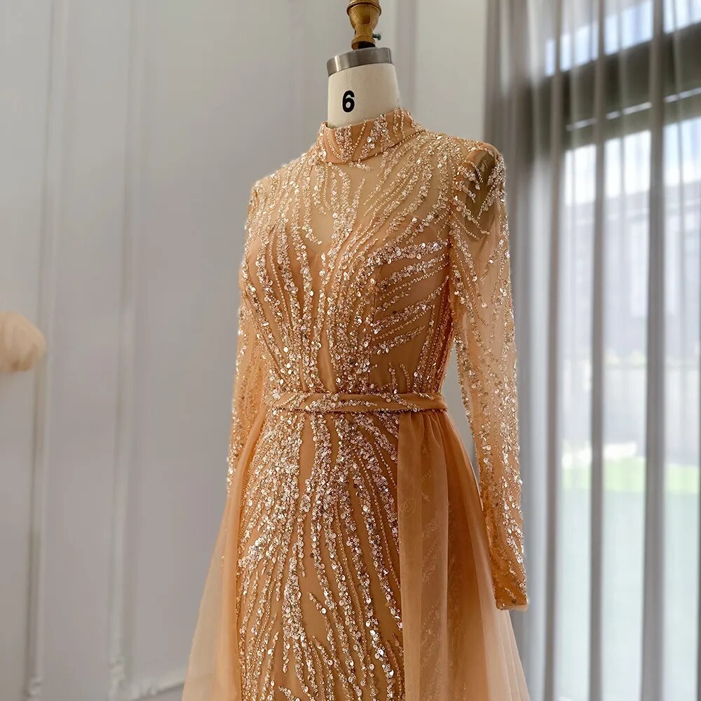 Vestido de festa sales marrom com dourado