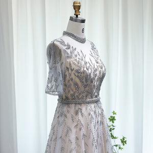 Vestido de Festa Luxo Clássico com Cristais em Padrão Folhagem - Modelo Especial