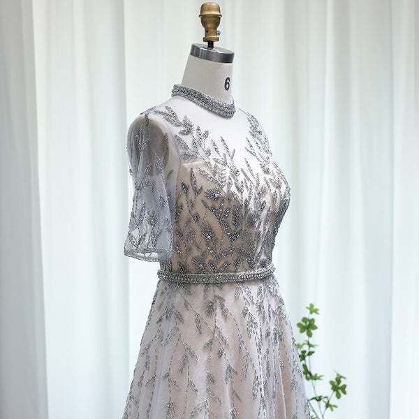 Vestido de Festa Luxo Clássico com Cristais em Padrão Folhagem - Modelo Especial