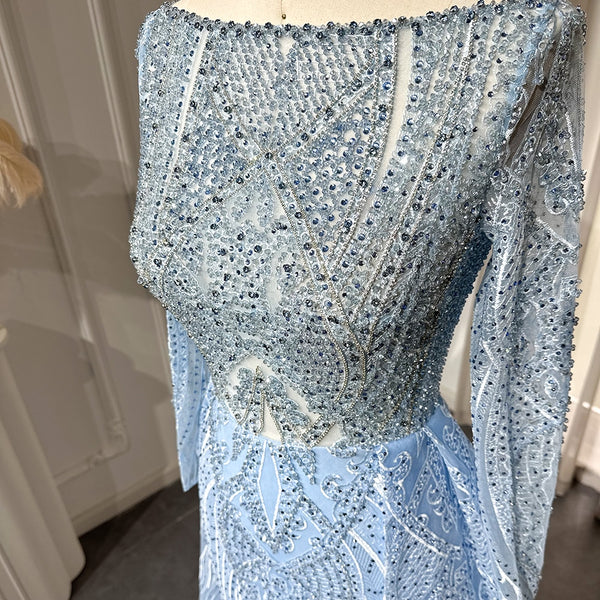 Vestido de Festa Longo Pandora em Renda e Cristal Azul Serenity - Modelo Especial