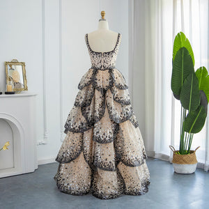Vestido de Festa Luxo Maxi Flor Decorado em Camadas
