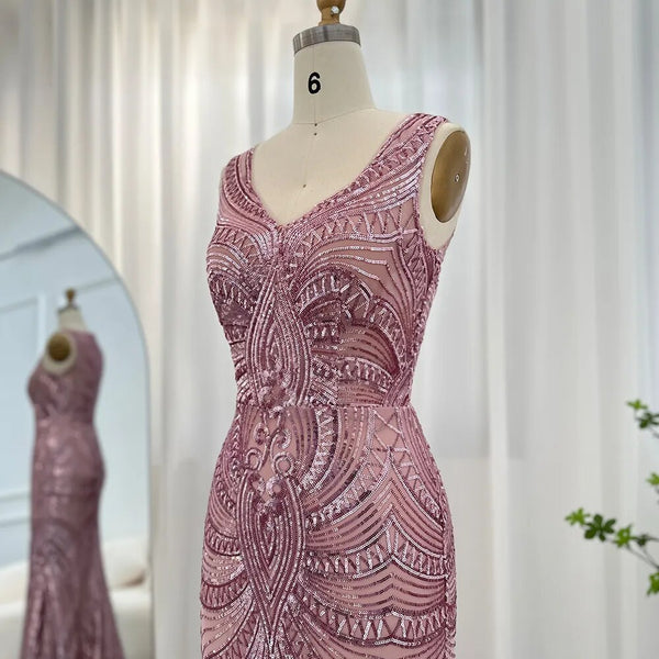 Vestido de Festa Rosa Empoeirado Bordado - Modelo Especial