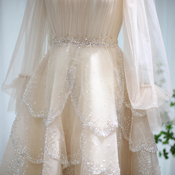 Vestido de Festa Midi em Renda Champanhe- Modelo Especial