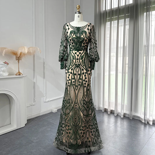 Vestido de Festa Luxo Esmeralda com  Detalhes em Cristais