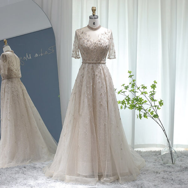 Vestido de Festa Luxo Clássico com Cristais em Padrão Folhagem - Modelo Especial