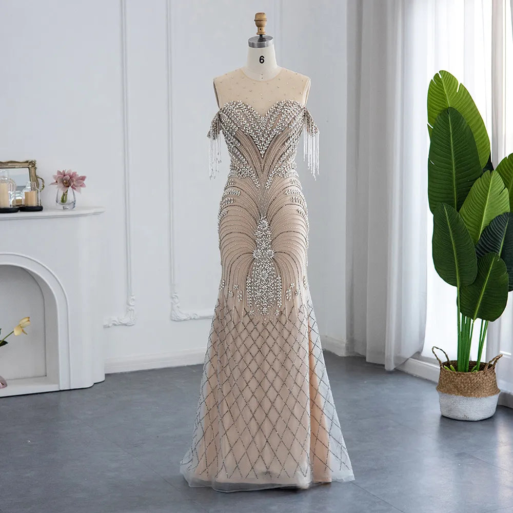 Vestido de Festa Deslumbrante Champanhe - Modelo Especial