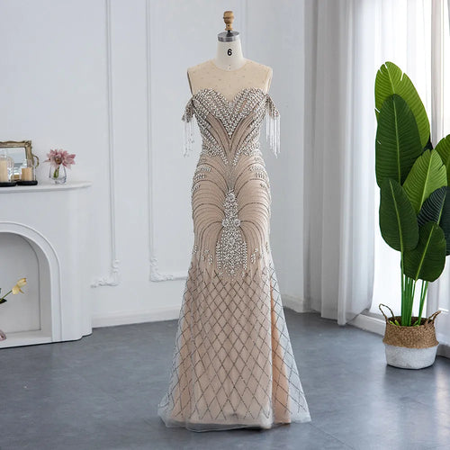 Vestido de Festa Deslumbrante Champanhe - Modelo Especial