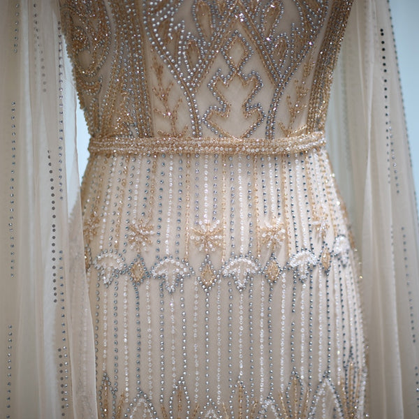 Vestido de Festa Longo com Manga Capa Árabe Luxo - Modelo Especial