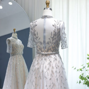 Vestido de Festa Luxo Clássico com Cristais em Padrão Folhagem - Modelo Especial