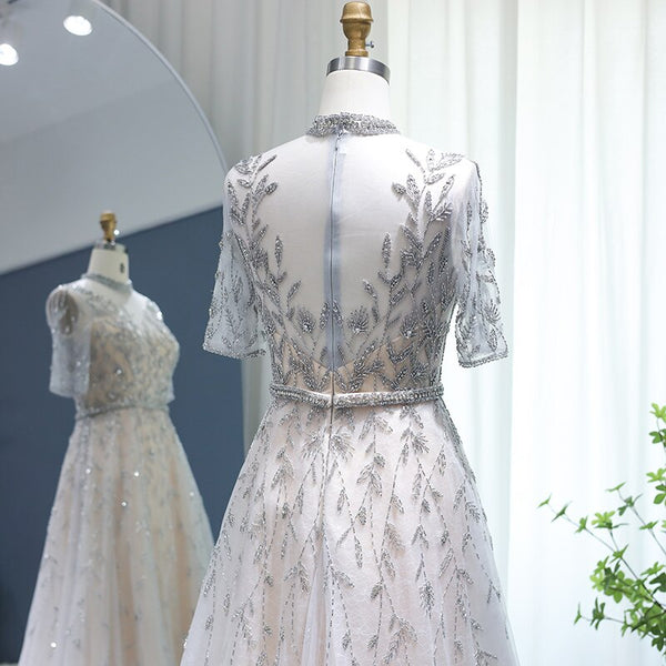 Vestido de Festa Luxo Clássico com Cristais em Padrão Folhagem - Modelo Especial