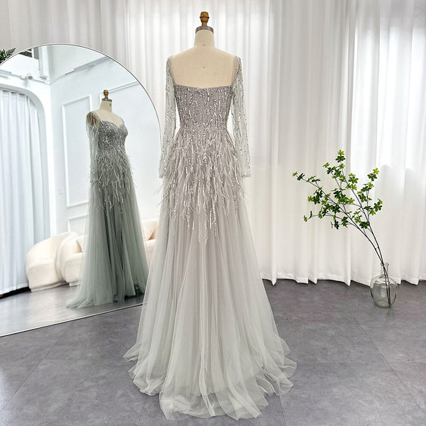 Vestido de Festa Luxo Clássico Detalhado com Plumas - Modelo Especial