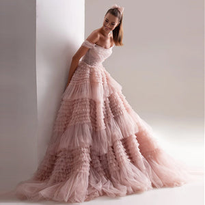 Vestido de Festa Longo com Saia em Volume Rosa Empoeirado Luxo - Modelo Especial