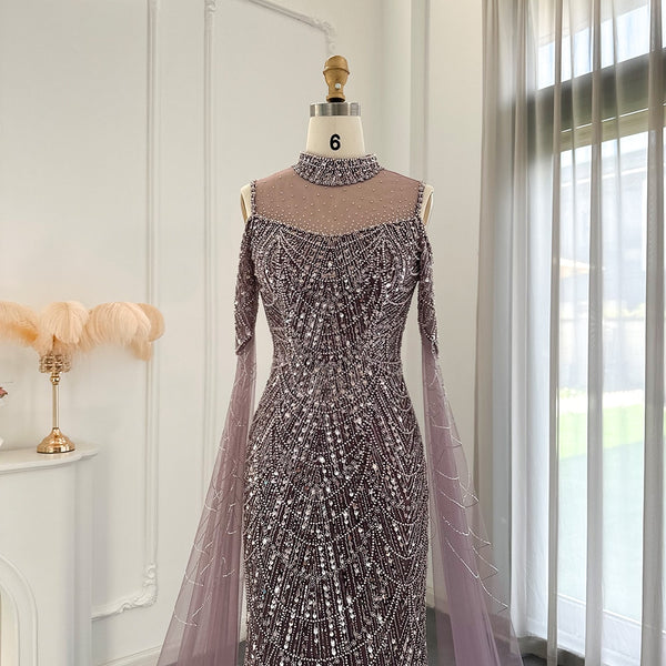 Vestido de Festa Longo com Manga em Renda Cristal - Modelo Especial