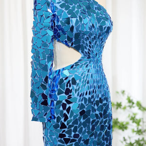 Vestido de Festa Midi Sereia Reflexos Royal - Modelo Especial