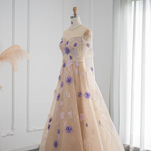 Vestido de Festa Longo Florido Dubai Champanhe - Modelo Especial