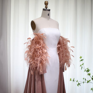 Vestido de Festa Luxo Decorado com Plumas Rosa Empoeirado - Modelo Especial
