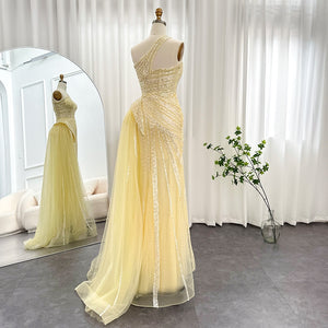 Vestido de Festa Luxo Ombro Assimétrico e Cauda em Tule - Modelo Especial