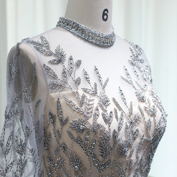 Vestido de Festa Luxo Clássico com Cristais em Padrão Folhagem - Modelo Especial