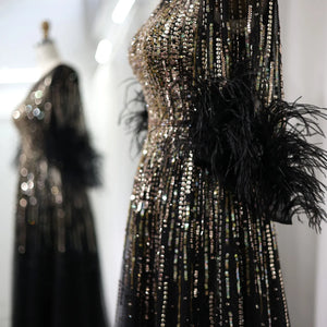 Vestido de Festa Longo com Brilho e Plumas - Modelo Especial