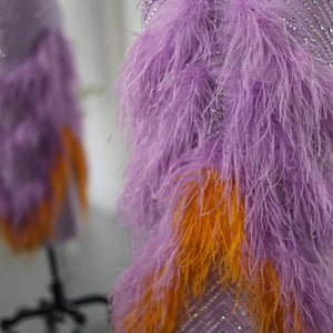 Vestido de Festa com Plumas Lavanda - Modelo Especial