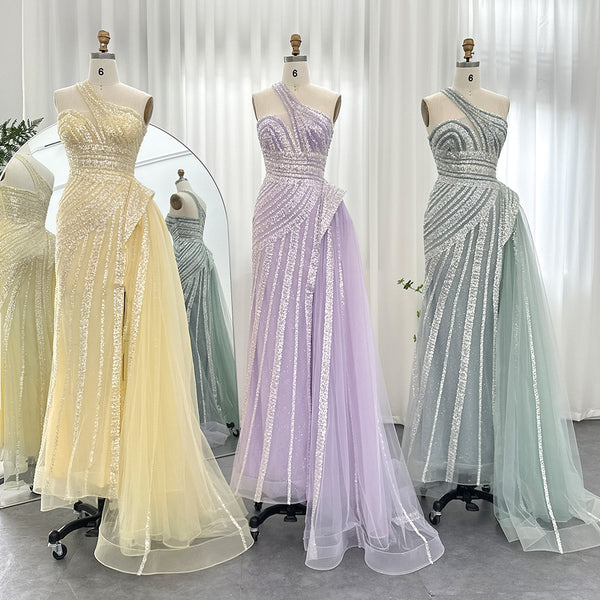 Vestido de Festa Luxo Ombro Assimétrico e Cauda em Tule - Modelo Especial