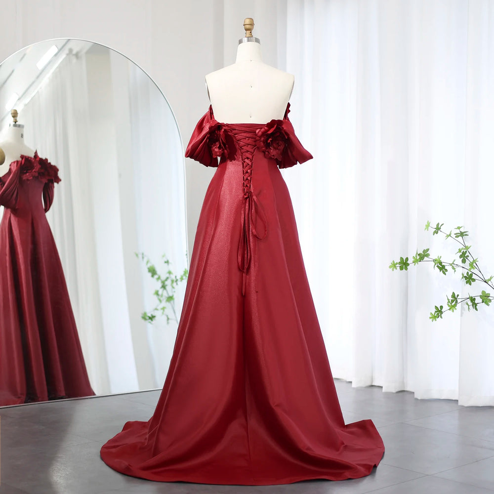 Vestido de Festa Longo Marsala Flores 3D - Modelo Especial