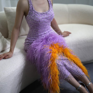 Vestido de Festa com Plumas Lavanda - Modelo Especial