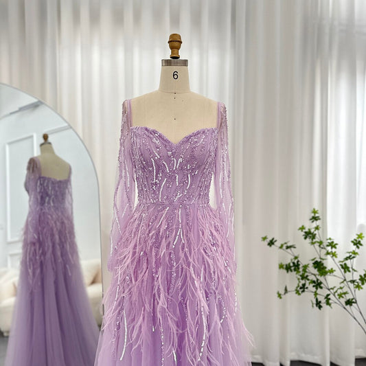 Vestido de Festa Luxo Clássico Detalhado com Plumas - Modelo Especial