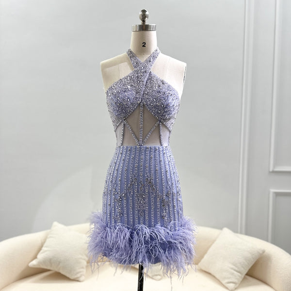 Vestido de Festa Curto Detalhado com Cristais - Modelo Especial