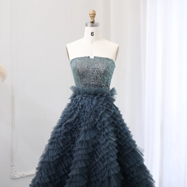 Vestido de Festa Longo com Saia Luxo Azul Marinho - Modelo Especial