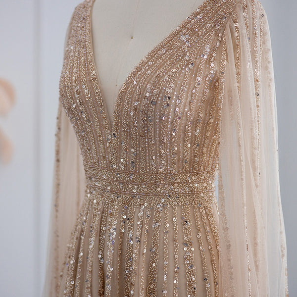 Vestido de Festa Longo Luxuoso com Maxi Manga - Modelo Especial