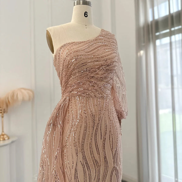 Vestido de Festa Elegante Um Ombro com Saia Volume - Modelo Especial