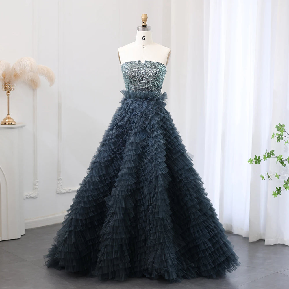 Vestido de Festa Longo com Saia Luxo Azul Marinho - Modelo Especial