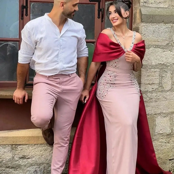 Vestido de Festa Longo com Manta Marsala Império - Modelo Especial