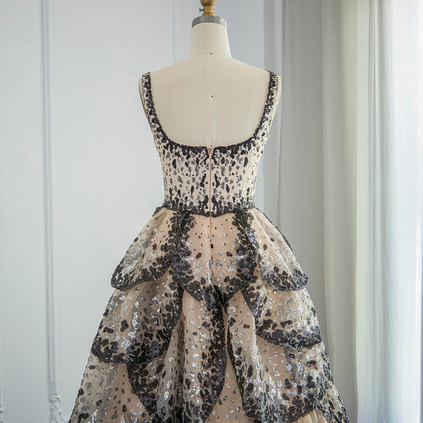 Vestido de Festa Luxo Maxi Flor Decorado em Camadas