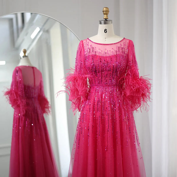 Vestido de Festa Longo com Brilho e Plumas - Modelo Especial