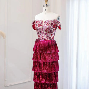 Vestido de Festa Longo Marsala em Camadas Luxo - Modelo Especial
