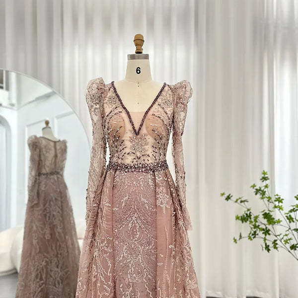 Vestido de Festa Longo ao Estilo Oriental Rosa Empoeirado - Modelo Especial