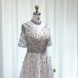 Vestido de Festa Luxo Clássico com Cristais em Padrão Folhagem - Modelo Especial