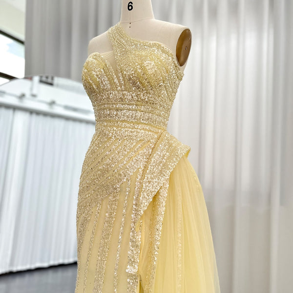 Vestido de Festa Luxo Ombro Assimétrico e Cauda em Tule - Modelo Especial