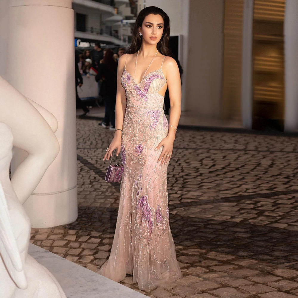 Vestido de Festa Longo com Alças Finas Floral - Modelo Especial