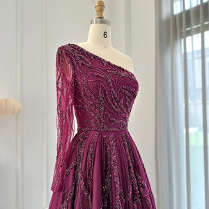 Vestido de Festa Longo Especial Manga Brilhante Roxo - Modelo Especial
