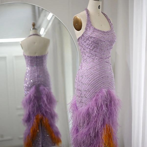 Vestido de Festa com Plumas Lavanda - Modelo Especial